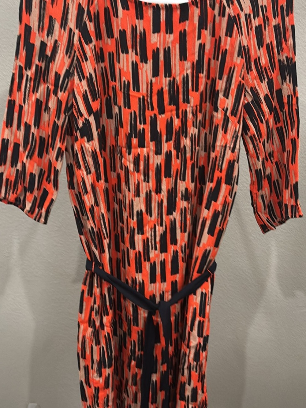 Promod Orange/Black and Cream Abstract Midi Dress with Belt